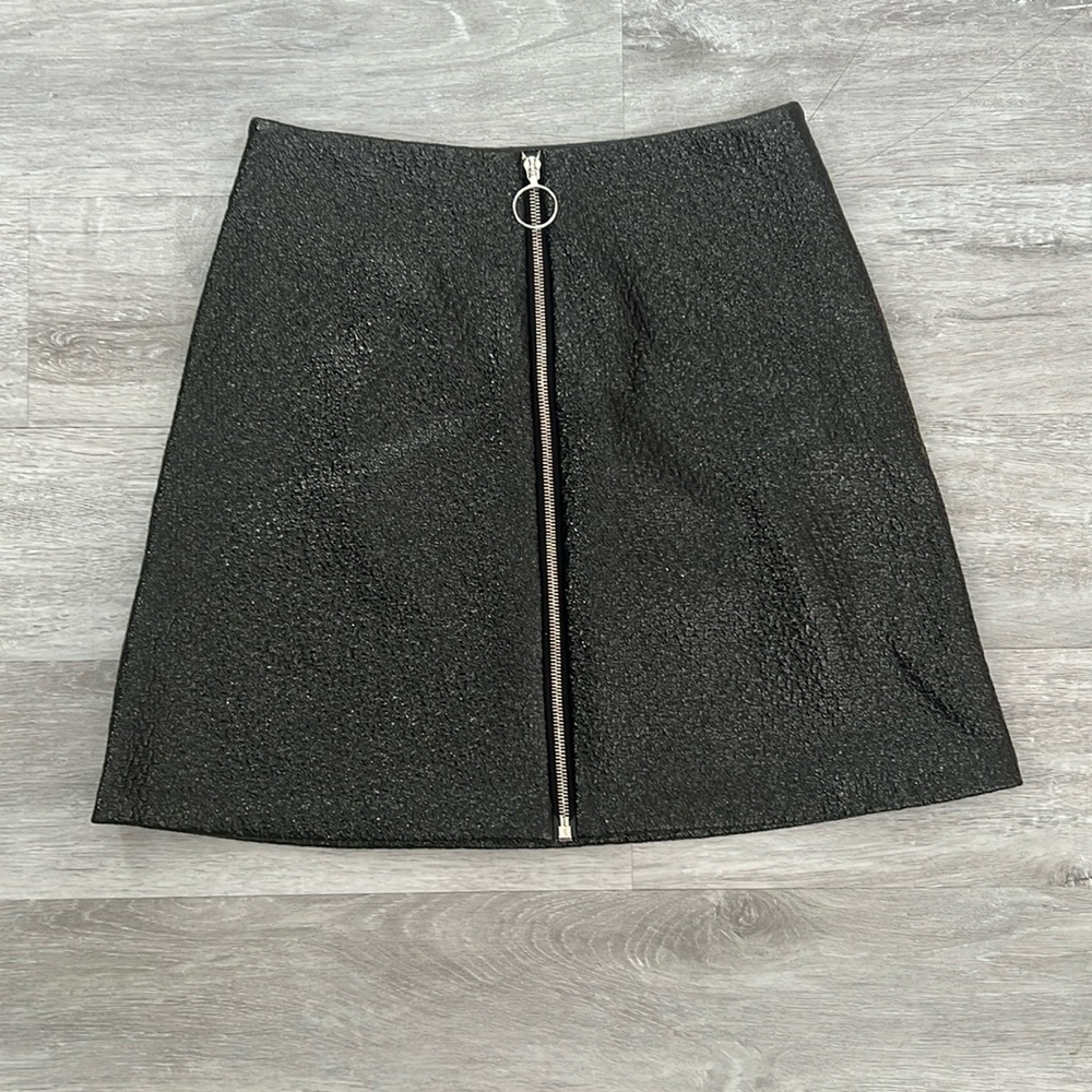 Maje Black Textured Vinyl Zip Front Skirt